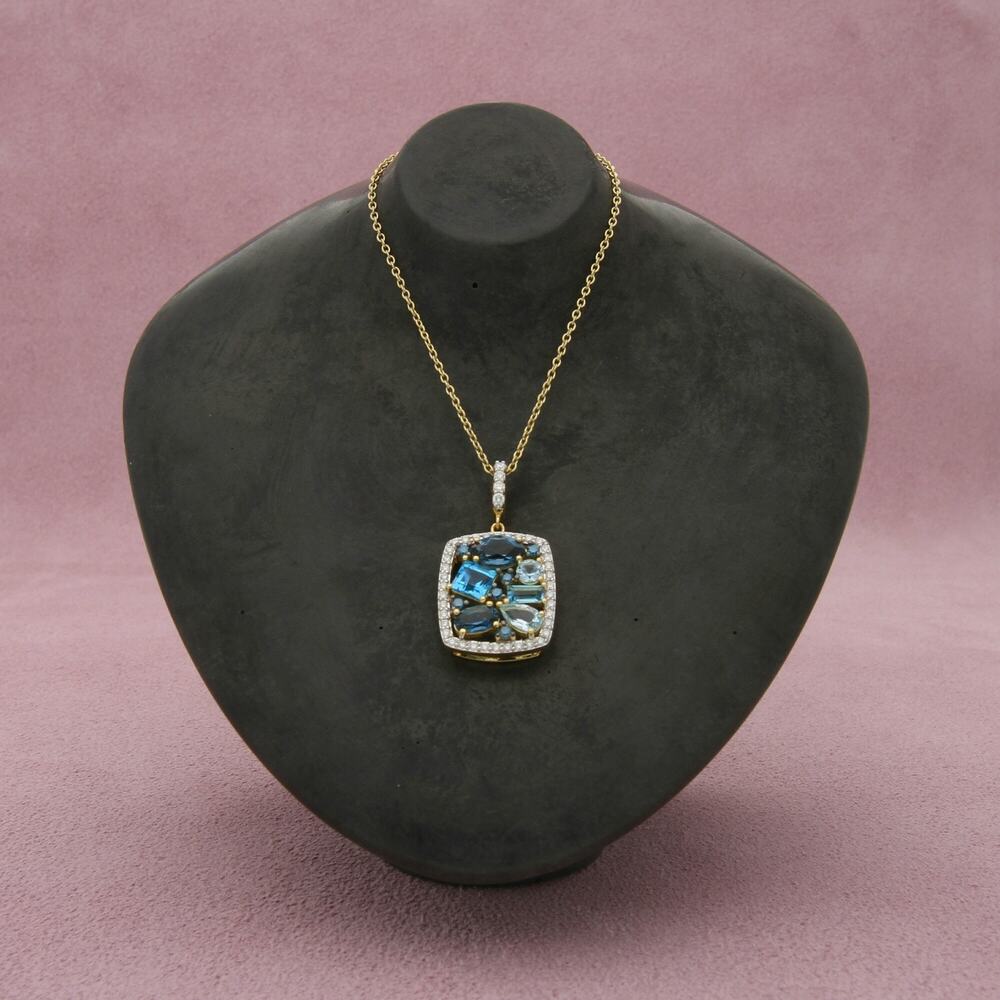 sloane street 18k yellow gold diamond blue topaz cluster necklace size 16-18in